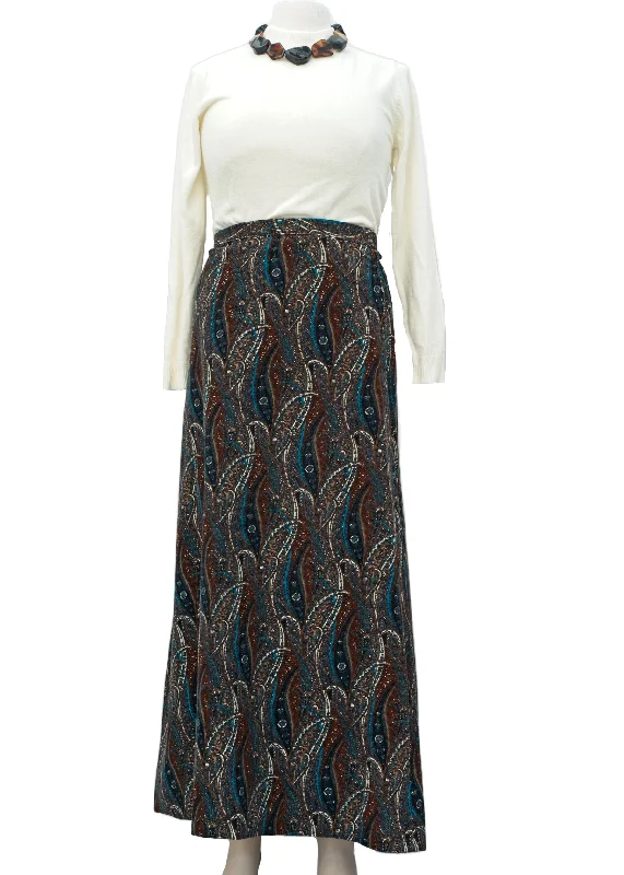 1970s Vintage Paisley Corduroy Maxi Skirt • Hand Made • 31" chiffon skirt airy