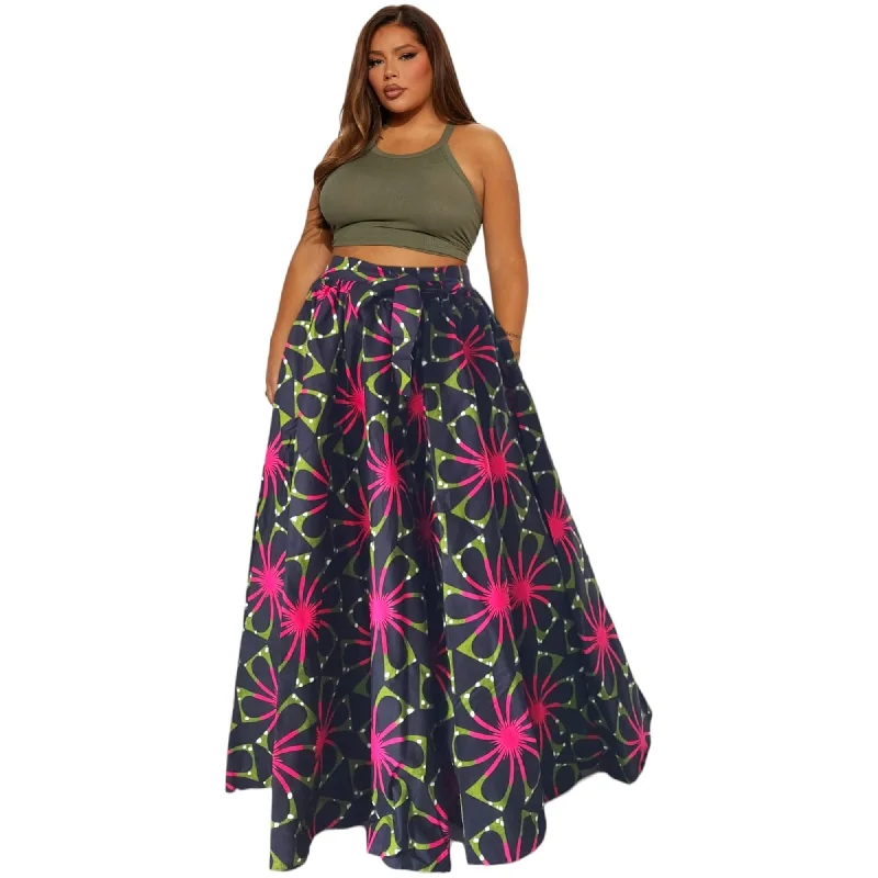 African Print Maxi Skirt with Pockets and Headwrap high slit skirt