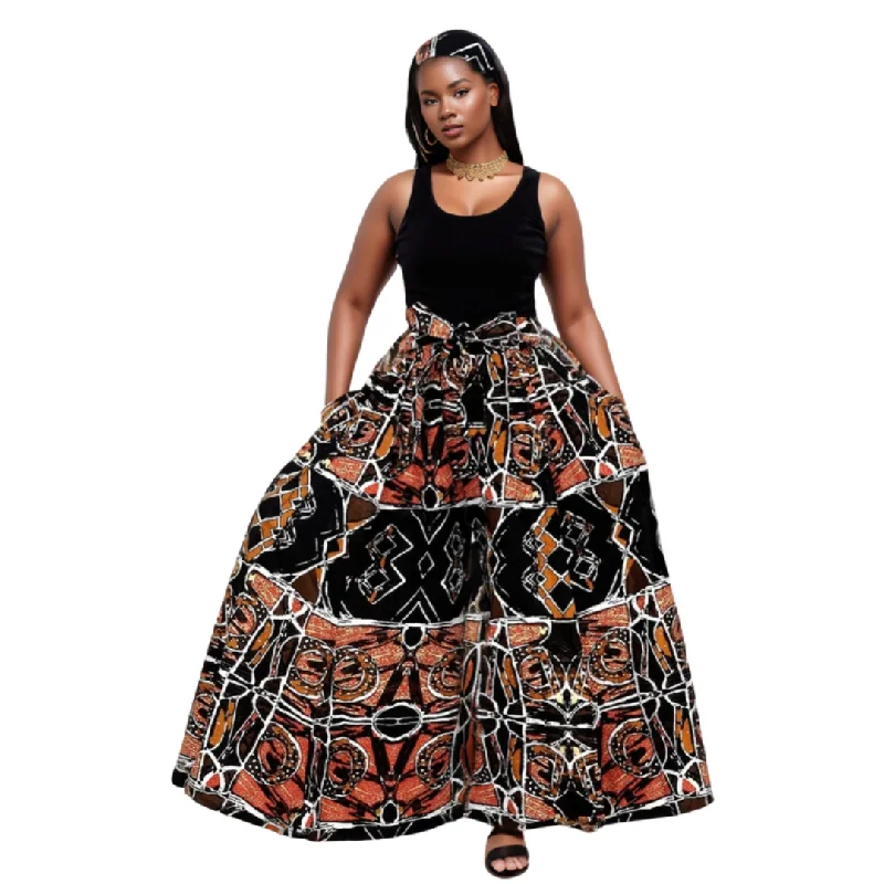 African Print Maxi Skirt with Pockets and Headwrap wrap skirt elegant