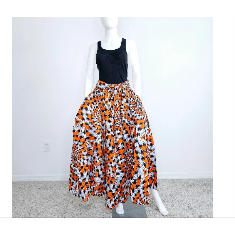 African Ankara Print Maxi Skirt with Pockets and Headwrap denim skirt durable