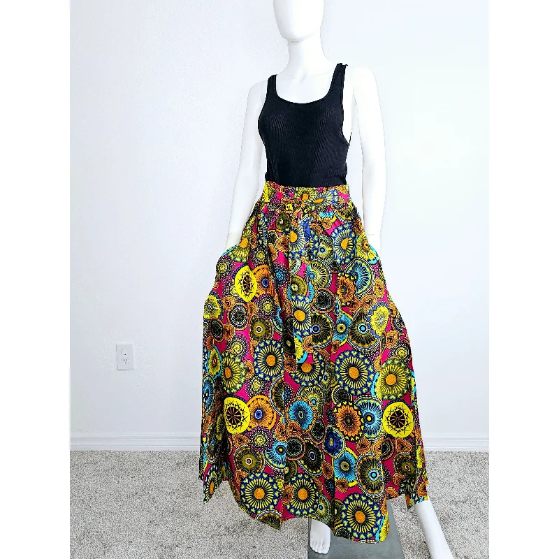 African Ankara Print Maxi Skirt with Pockets and Headwrap floral skirt print