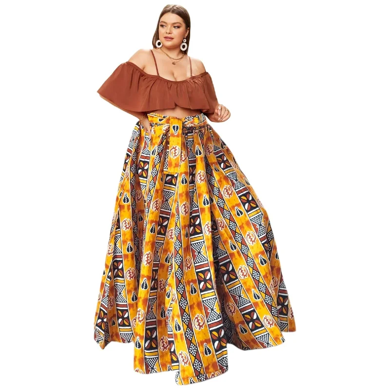 African Print Maxi Skirt with Pockets and Headwrap patchwork skirt art