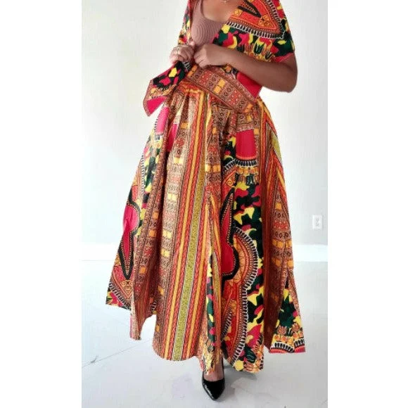 African Dashiki Midi Skirt  - Free size- STRETCH FITS M TO 3XL wool skirt sturdy