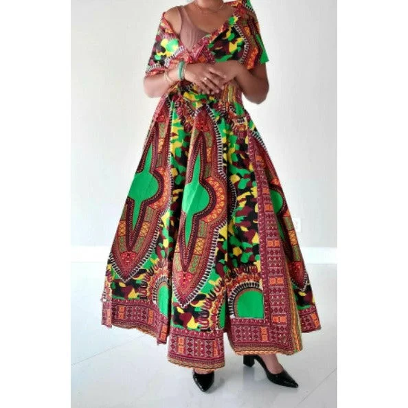 African Dashiki Print Maxi Skirt Free size- STRETCH FITS M TO 2XL seamless skirt comfort