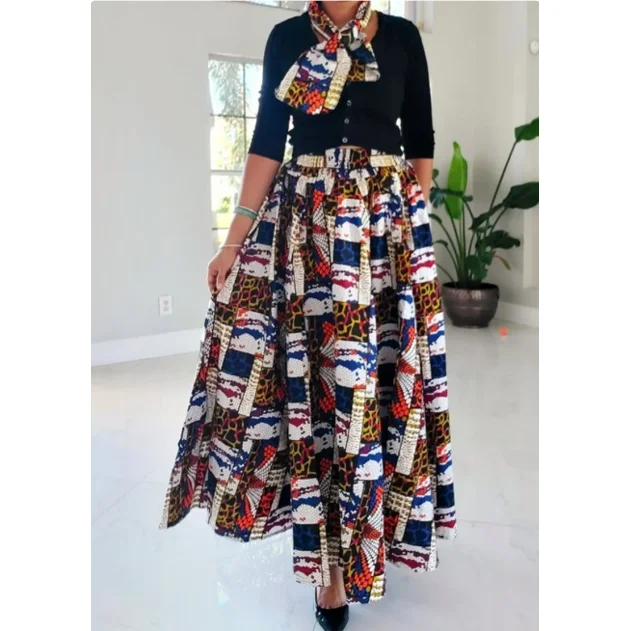 African Print Ankara Style Long Maxi Skirt with matching Sash denim skirt classic