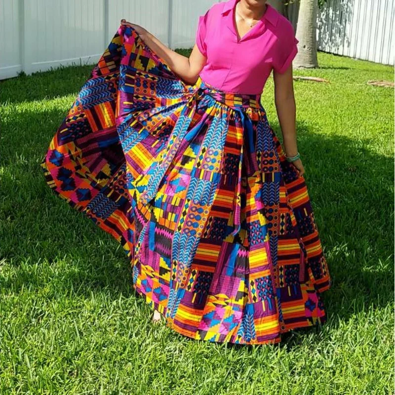 Ankara Long Maxi Skirt with matching Sash - Plus Size cashmere skirt plush