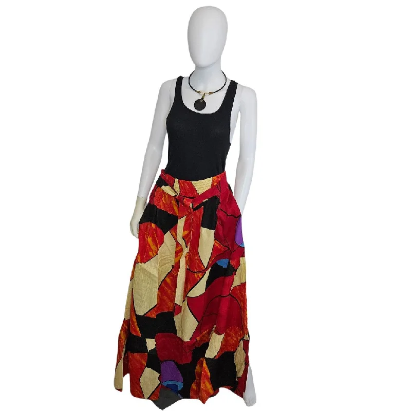 African Print Maxi Skirt with Pockets and Headwrap corduroy skirt durable