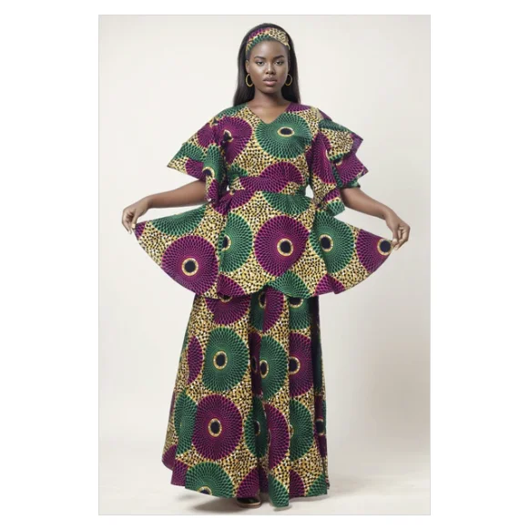 Ankara Style Maxi Skirt with Sash / Skirt Blouse Set button skirt front