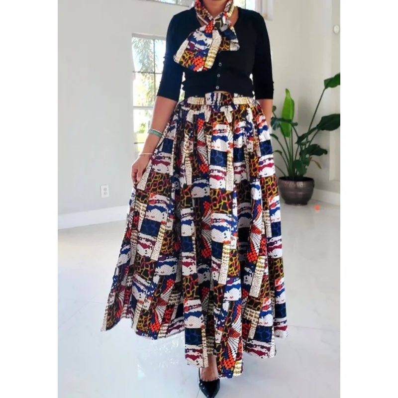 Ethnic African Print Maxi Skirt Free size denim skirt stylish