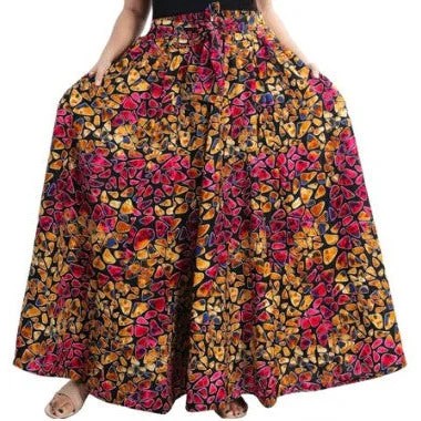 Ethnic African Print Maxi Skirt Free size linen skirt natural