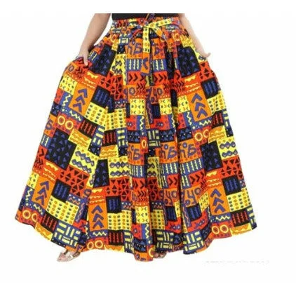 Ethnic African Print Maxi Skirt Free size- STRETCH FITS M TO 2XL athletic skirt fit