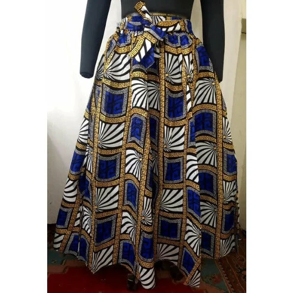 Ethnic African Print Maxi Skirt Free size- STRETCH FITS M TO 2XL chiffon skirt lightweight