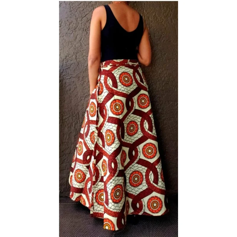 Ethnic African Print Wrap Maxi Skirt Free size linen skirt airy