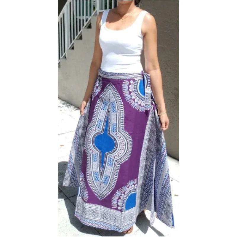 Ethnic African Print Wrap Maxi Skirt Free size chiffon skirt flowing