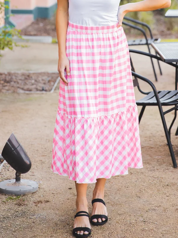 Gingham Midi Skirt wool skirt breathable