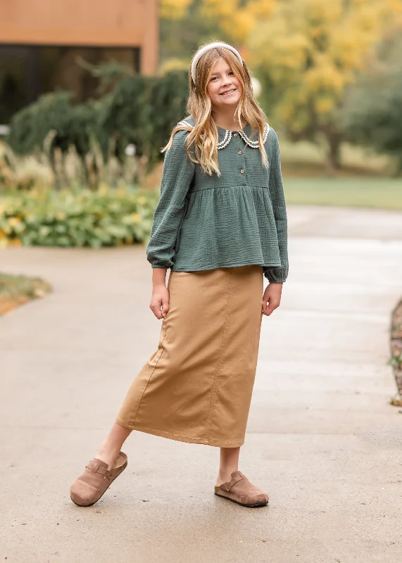 Girl's Khaki Long Skirt lace skirt romantic