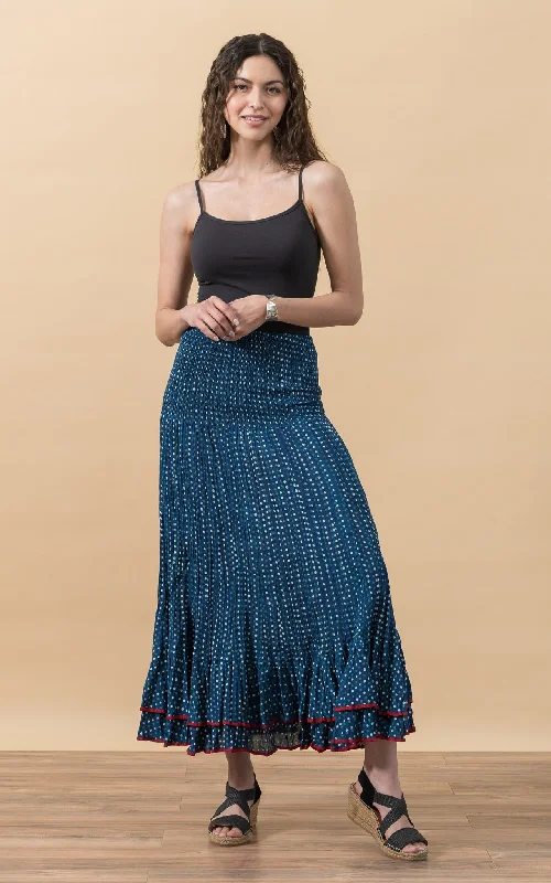 Macarena Skirt, Long, Indigo Dot leather skirt sleek