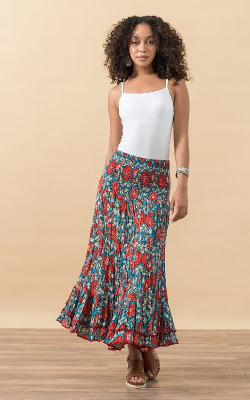 Macarena Skirt, Long, Turquoise & Orange Floral pencil skirt chic