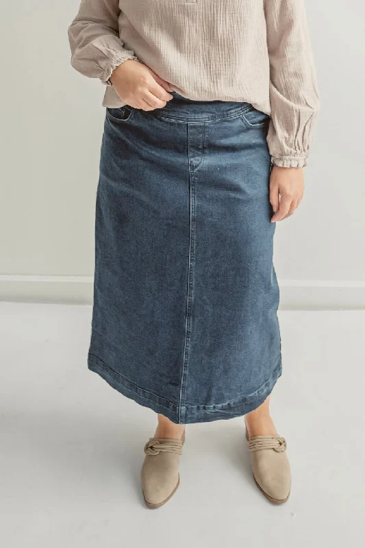 Margaret Denim Midi Skirt in Dark Wash linen skirt relaxed