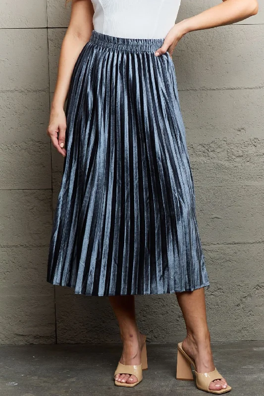 Ninexis Accordion Pleated Flowy Midi Skirt mini skirt trendy