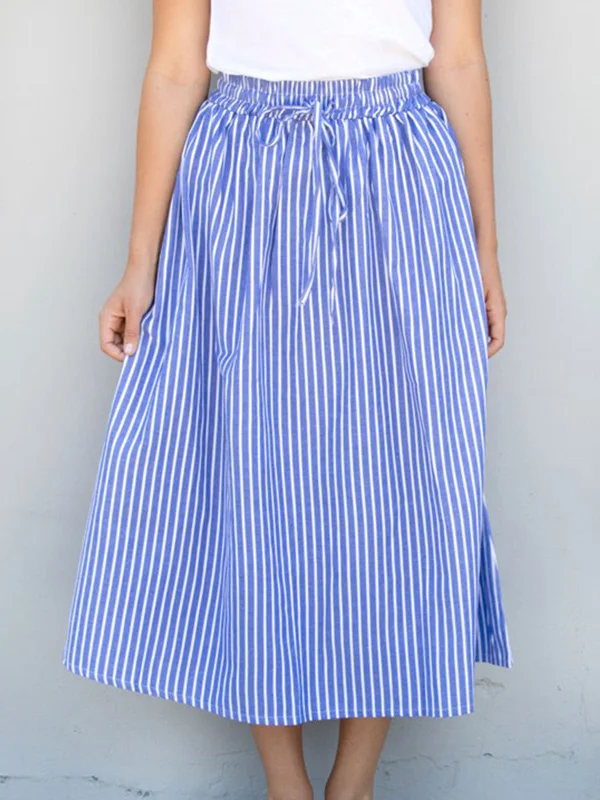 Pin Stripe Midi Skirt - Blue lace skirt romantic