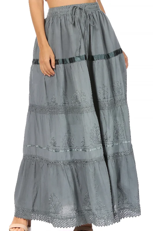 Sakkas Solid Embroidered Gypsy / Bohemian Full / Maxi / Long Cotton Skirt vintage skirt charm