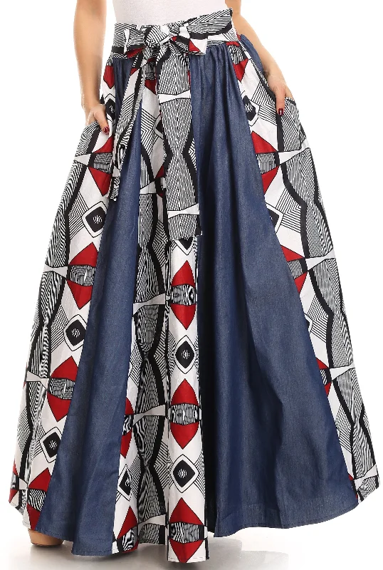 Sakkas Monifa Long Maxi Skirt Colorful Ankara Wax Dutch African Skirt Gorgeous cotton skirt soft