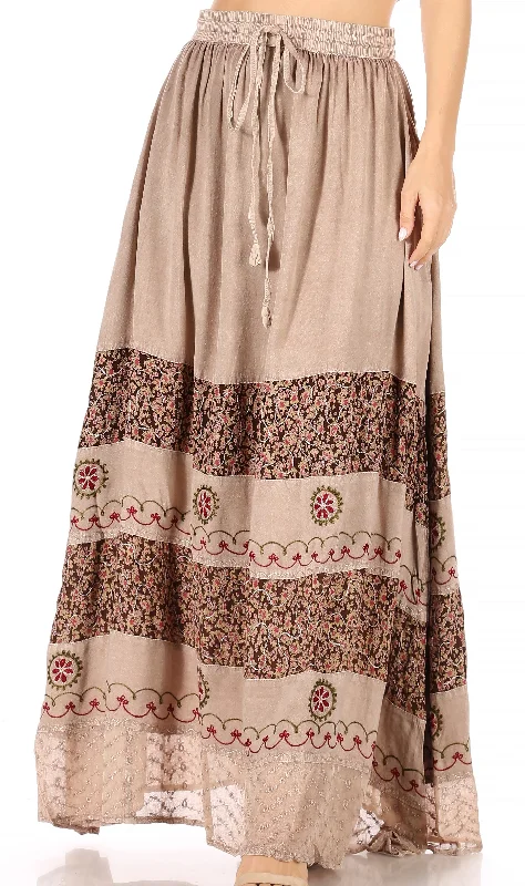 Sakkas Sandra Women's Casual Long Maxi Boho Gypsy Skirt Elastic Waist & Pockets cashmere skirt soft