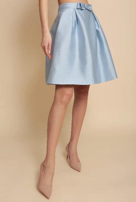 'Sophia' Silk and Wool Skirt with Bow in Blu flowy skirt hem