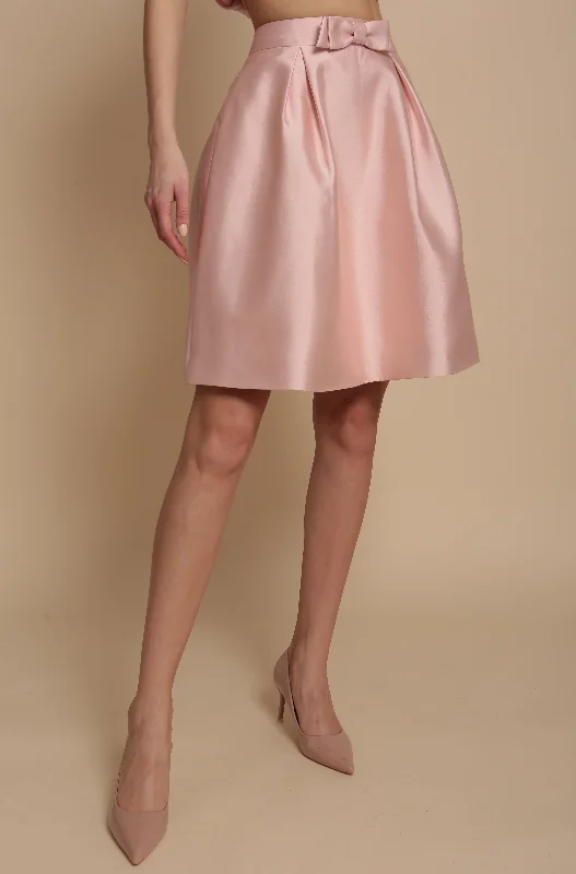 'Sophia' Silk and Wool Skirt with Bow in Rosa a-line skirt cut