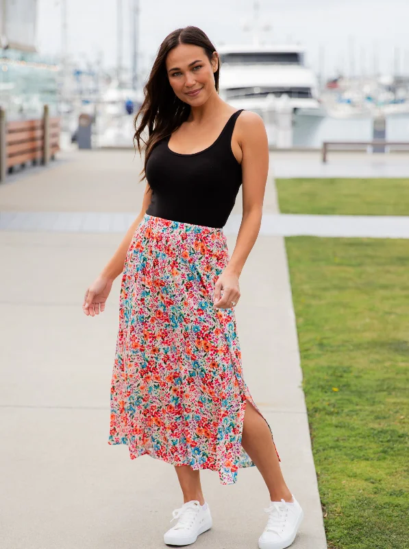 Spring Floral Midi Side Slit Skirt lace skirt elegant