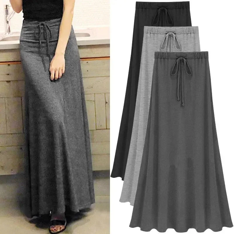 Women's Elastic Waist  A-line Skirts Hip Slim Long Loose Sheds Split Skirts boho skirt vibe