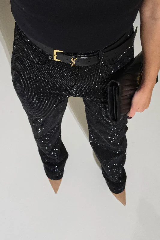 Coleen Sparkle Diamante Jeans | Black Stylish Tapered Fit Jeans