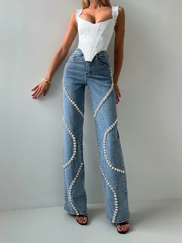 Denim Diamond Straight Jeans Comfortable Straight-Legged Denim