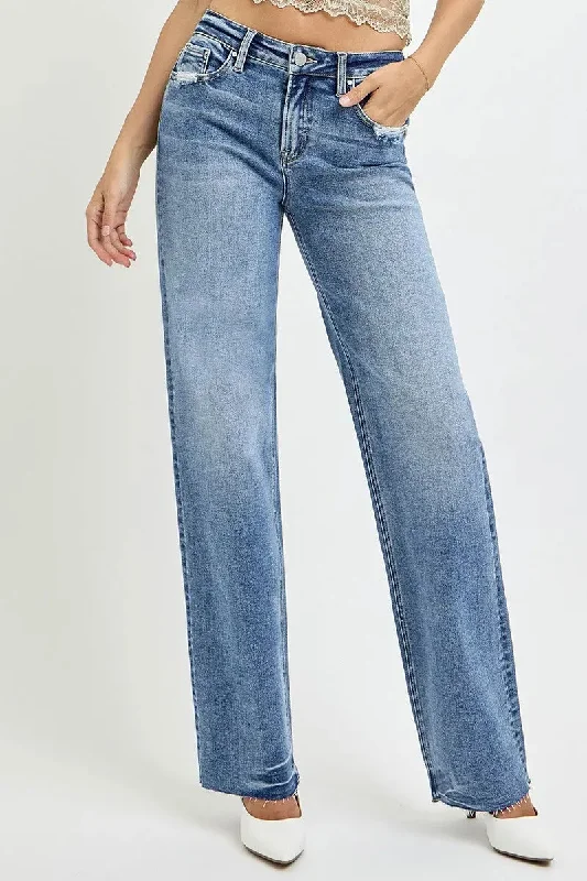 RISEN Full Size High Rise Straight Leg Jeans with Pockets Stylish Cargo Style Jeans
