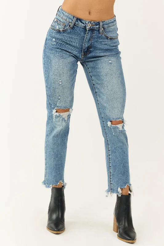 Special A Medium Wash Straight Leg Tummy Control Jeans Casual Skinny Fit Jeans