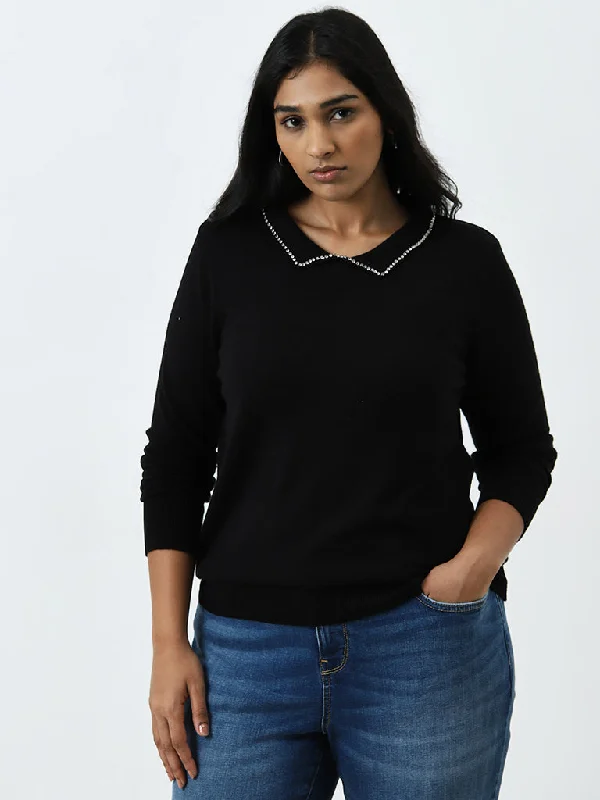Gia Black Embellished Sweater Modern Contemporary Chic