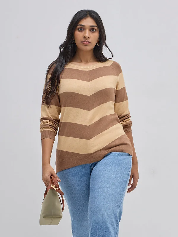 Gia Tan Striped Knitted Sweater Glossy Satin Silk