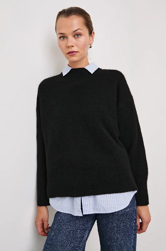 MIRANDA SWEATER - BLACK Striped Floral Plaid