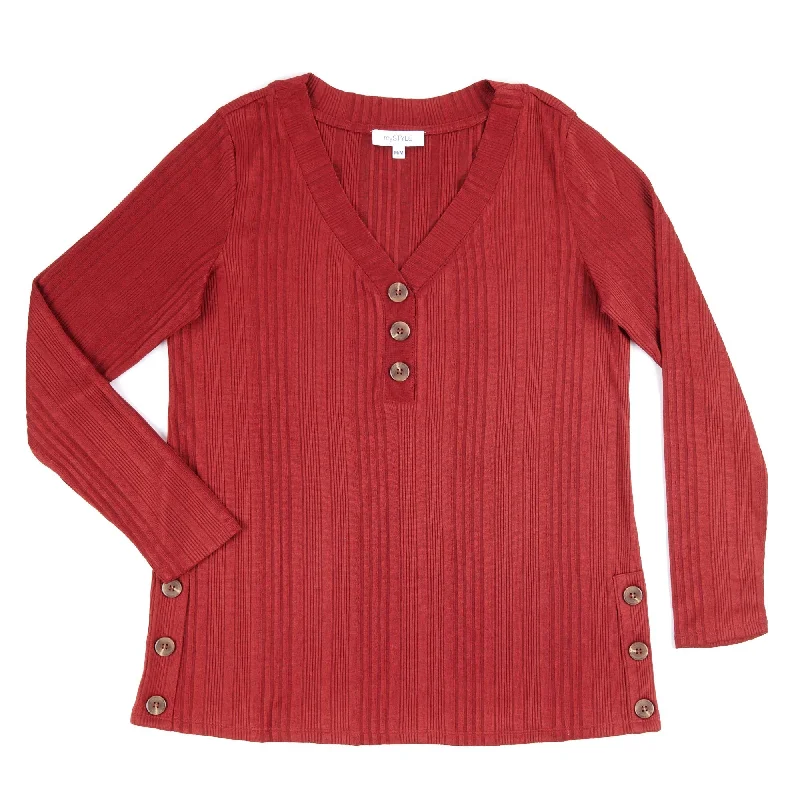 mySTYLE Women's Ribbed V-Neck Sweater Knit with Button Detailing Stylish Fashionable Trendy mySTYLE Women's Ribbed V-Neck Sweater Knit with Button Detailing Stylish Fashionable Trendy