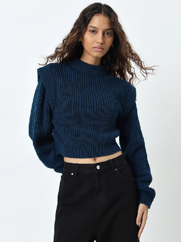 Nuon Teal Knit Textured Sweater Machine Wash Dry Clean Hand Wash