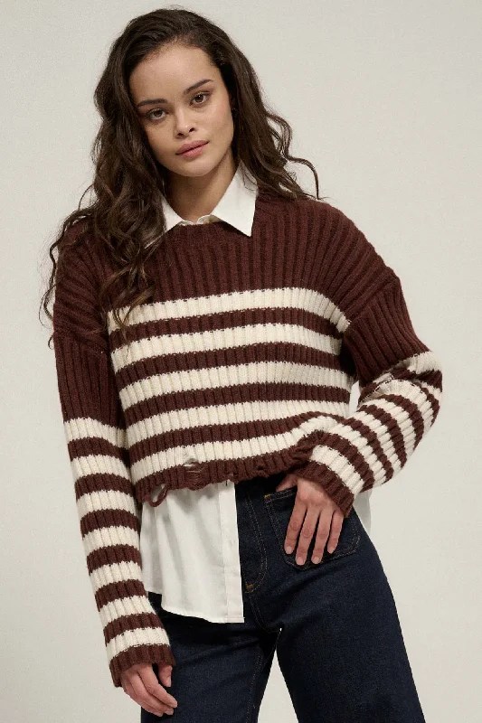 Ravel Rouser Striped Rib-Knit Distressed Sweater Spandex Blend Rayon Blend Denim Blend Ravel Rouser Striped Rib-Knit Distressed Sweater Spandex Blend Rayon Blend Denim Blend