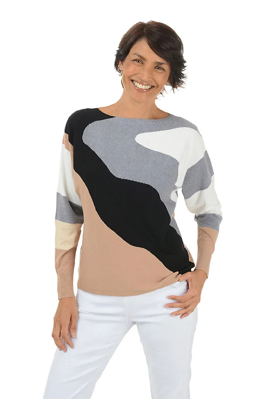 Wavy Colorblock Dolman Sleeve Sweater Terry Blend Velvet Blend Canvas Blend