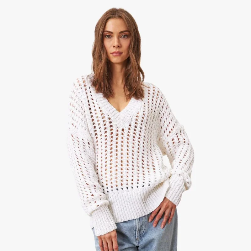 Addie Crochet Knit V-Neck Cotton Sweater (Coconut) Jersey Fabric Tulle Fabric Batik Fabric