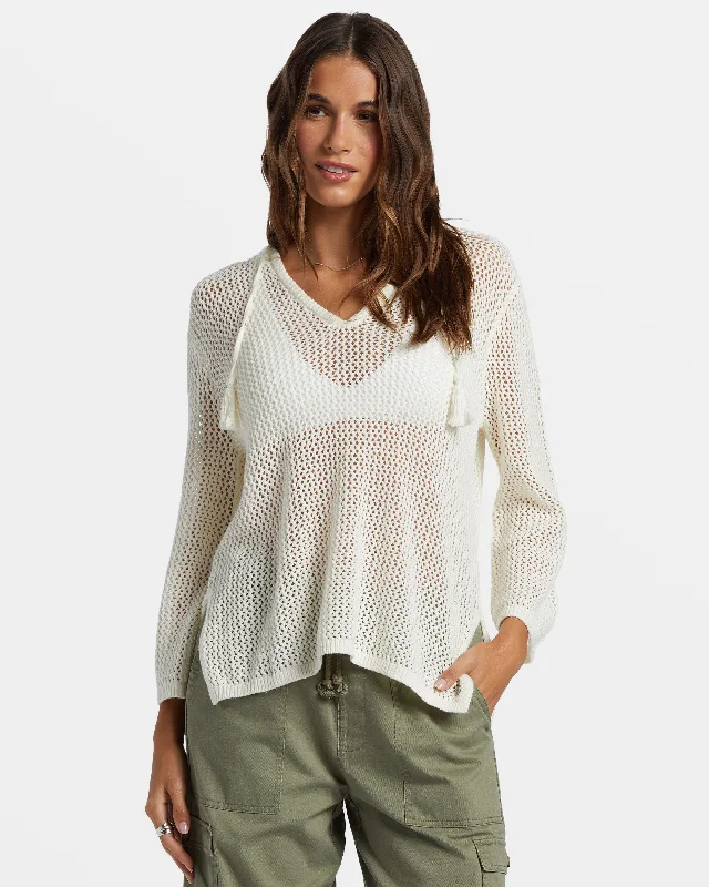 After Beach Break V-Neck Sweater - Egret Welt Pockets Slit Pockets Flap Pockets