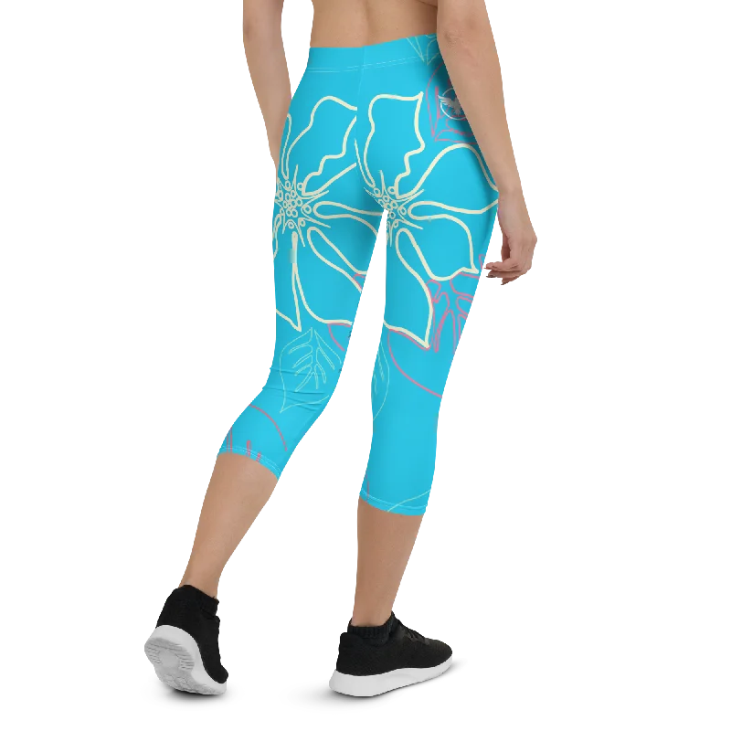 Women's CoastFlex Baby Blue Aloha Capri Leggings Comfortable Capri-Length Leggings