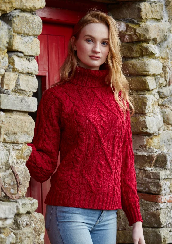 Aran Turtle Neck Sweater | Red Rayon Fabric Velvet Fabric Corduroy Fabric