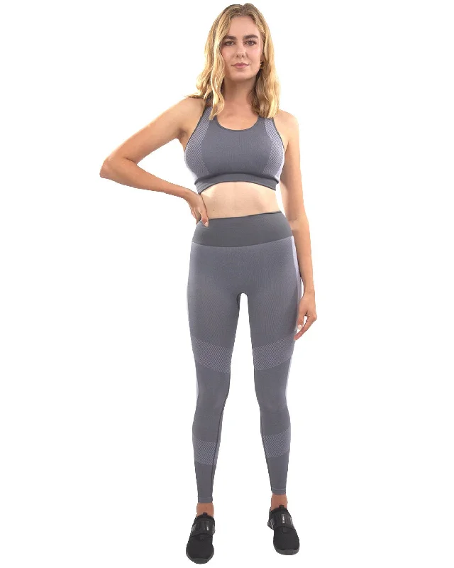 Arleta Seamless Leggings & Sports Bra Set - Grey Fashionable Quick-Dry Leggings