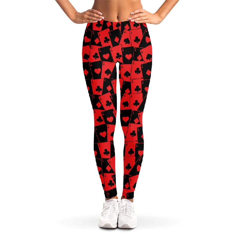 Black And Red Casino Card Pattern Print Women's Leggings Cozy Oversized Leggings