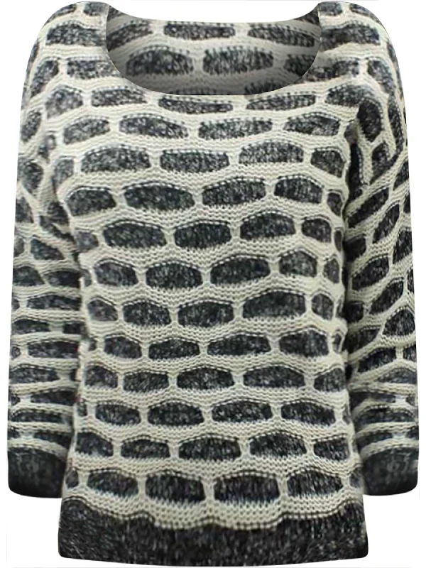 Black & White Brick Pattern Knit Sweater Open Front Closed Front Wrap Front